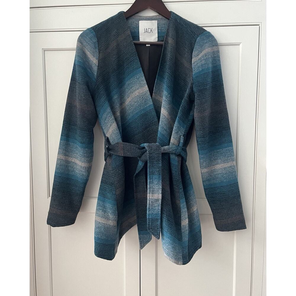 Jack by BB Dakota Jacket Womens Size M Waterfall Tie Front Teal Blue Aztec Lined